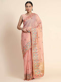 Gold Tissue Embroidered Panel Work Saree Pastel Pink Saris & Lehengas