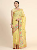 Gold Tissue Embroidered Panel Work Saree Yellow Gold Saris & Lehengas