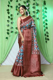 Gala Ikat Patola Printed Woven Saree Blue with Brown Saris & Lehengas