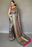 Teal Blue Diva Soft Silk Kalamkari Printed Saree