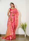 Organza Chaap Woven Dusty Pink Saris & Lehengas