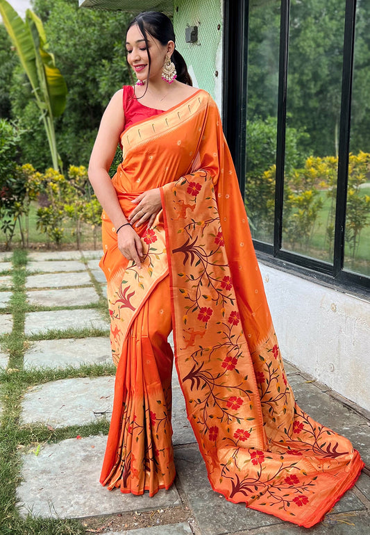 Orange Gayatri Paithani Big Border Woven Saree