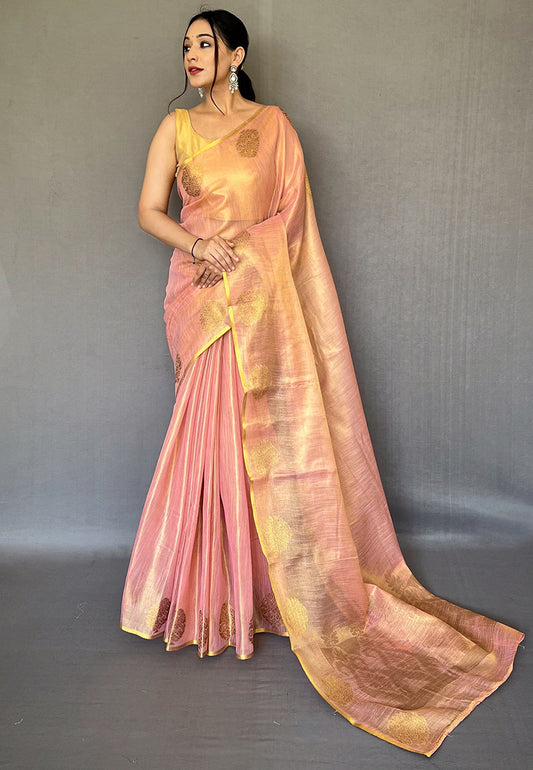 Baby Pink Gulabo Banarasi Tissue Silk Zari Woven Saree