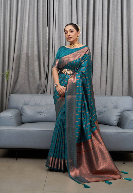 Greenish Blue Saraswati Banarasi Silk Woven Saree