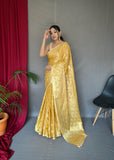 Cotton Rose Gold Woven Saree Yellow