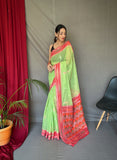 Green Cotton Ikat Woven Saree Saris & Lehengas