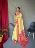 Yellow Cotton Ikat Woven Saree 