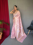 Muskaan Linen Ikat Woven Saree Baby Pink Saris & Lehengas