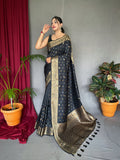 Soft Silk Multi Color Zari Woven Saree Black Saris & Lehengas