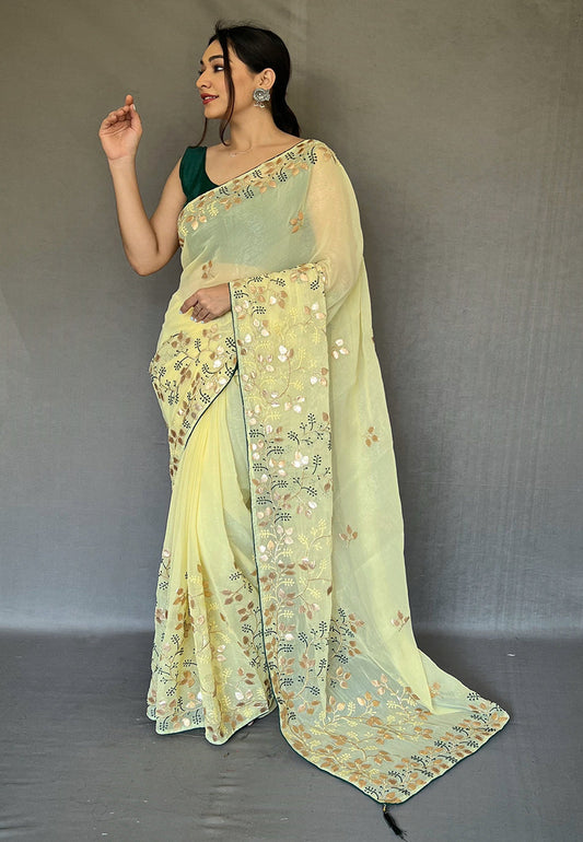 Yellow Arya Organza Shimmer Gota Patti Embroidered Saree 