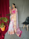 Organza Digital Floral Printed Saree Baby Pink