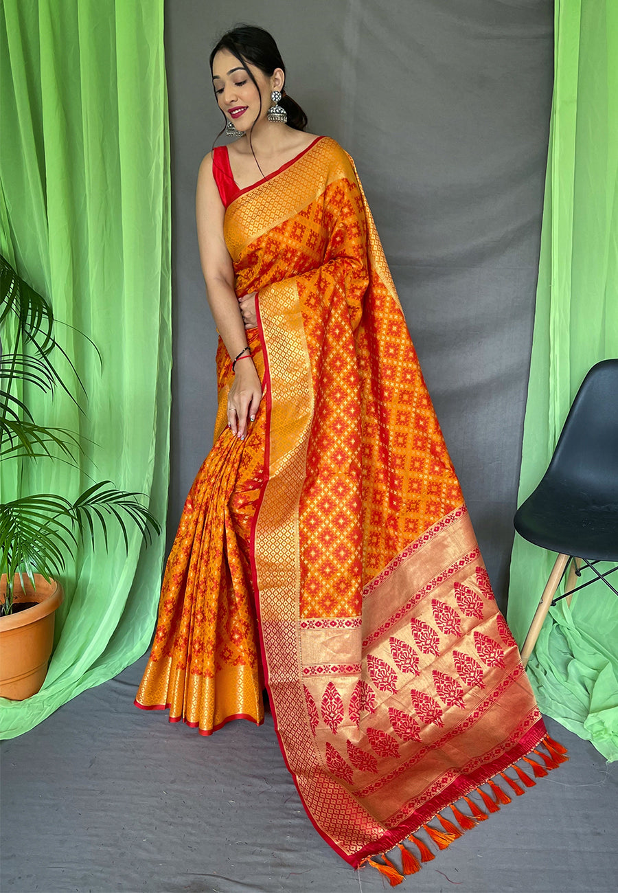 Patola Silk Woven Saree Vol. 7 Contrast Orange Saris & Lehengas