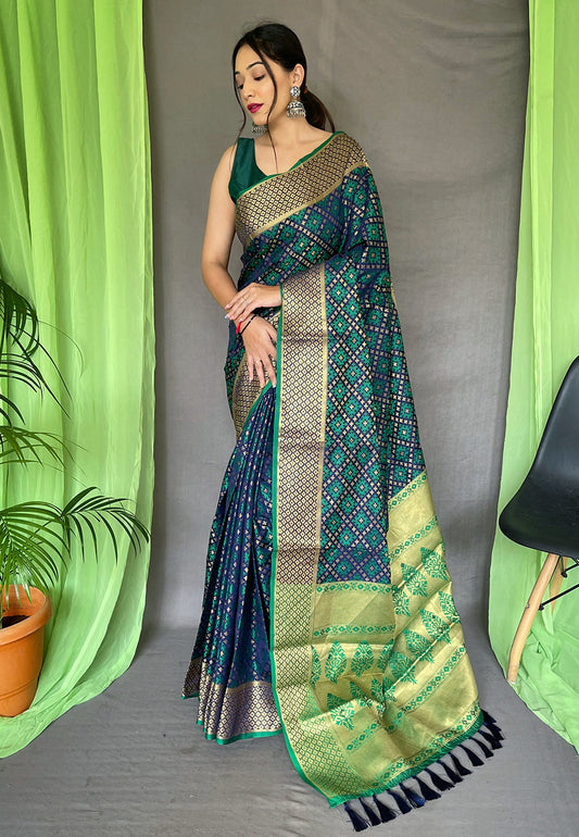 Patola Silk Woven Saree Vol. 7 Contrast Navy Blue Saris & Lehengas