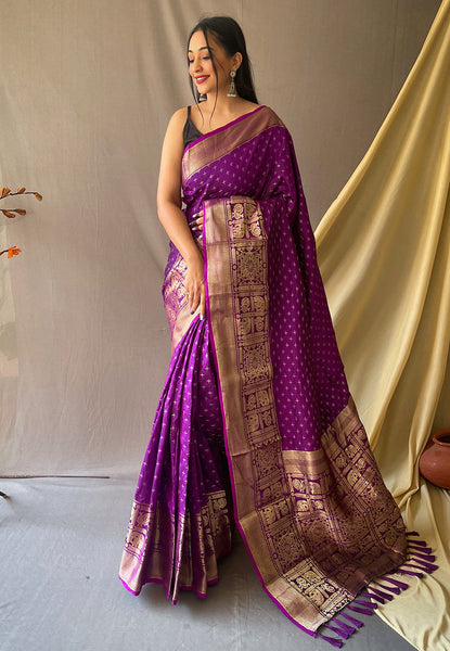 Festive Purple Banarasi Silk Contemporary Saree