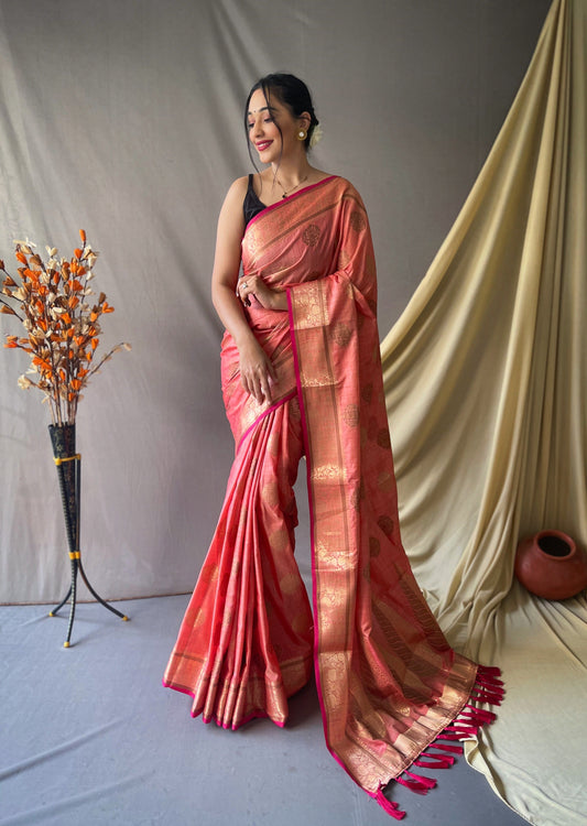 Kasturi Cotton Woven Saree Salmon Pink