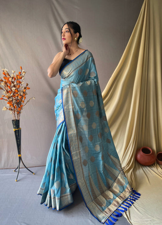 Kasturi Cotton Woven Saree Denim Blue