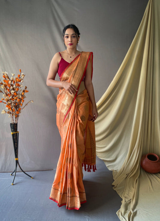 Kasturi Cotton Woven Saree Peach