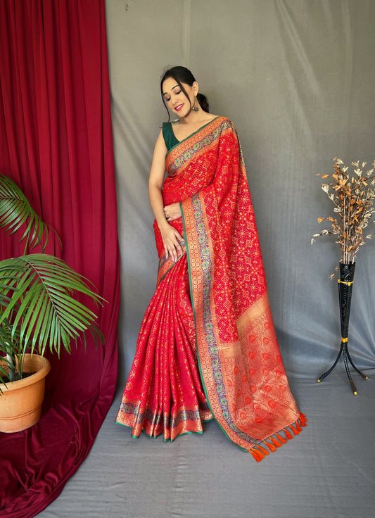 Bandhej Patola Silk Vol.2 Woven Saree Red Saris & Lehengas