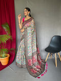 Cotton Bandhani Kalamkari Printed Saree Cream Saris & Lehengas