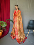 Kanjeevaram Tissue Silk Sitara Jaal Meenakari Woven Saree Dusty Orange Saris & Lehengas