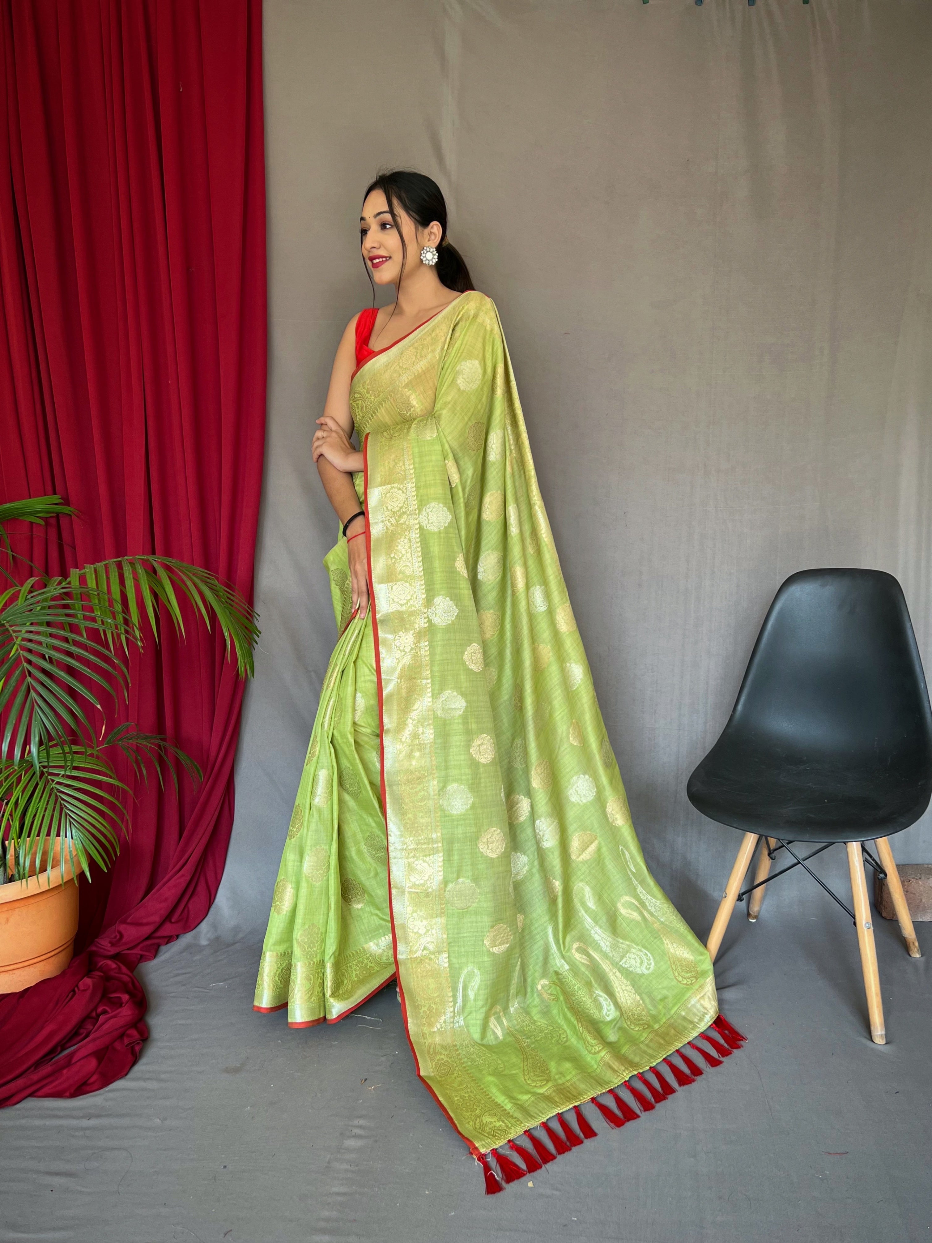 Kanika Cotton Silk Woven Saree Olive Green