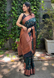 Bottle Green Sita Banarasi Silk Copper Zari Woven Saree