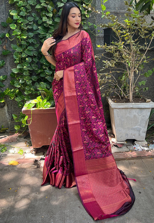 Pink Sita Banarasi Silk Copper Zari Woven Saree