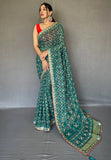 Teal Green Georgette Bandhani Gota Patti Embroidered Saree