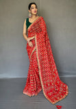 Red Georgette Bandhani Gota Patti Embroidered Saree