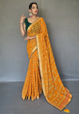 Turmeric Orange Georgette Bandhani Gota Patti Embroidered Saree