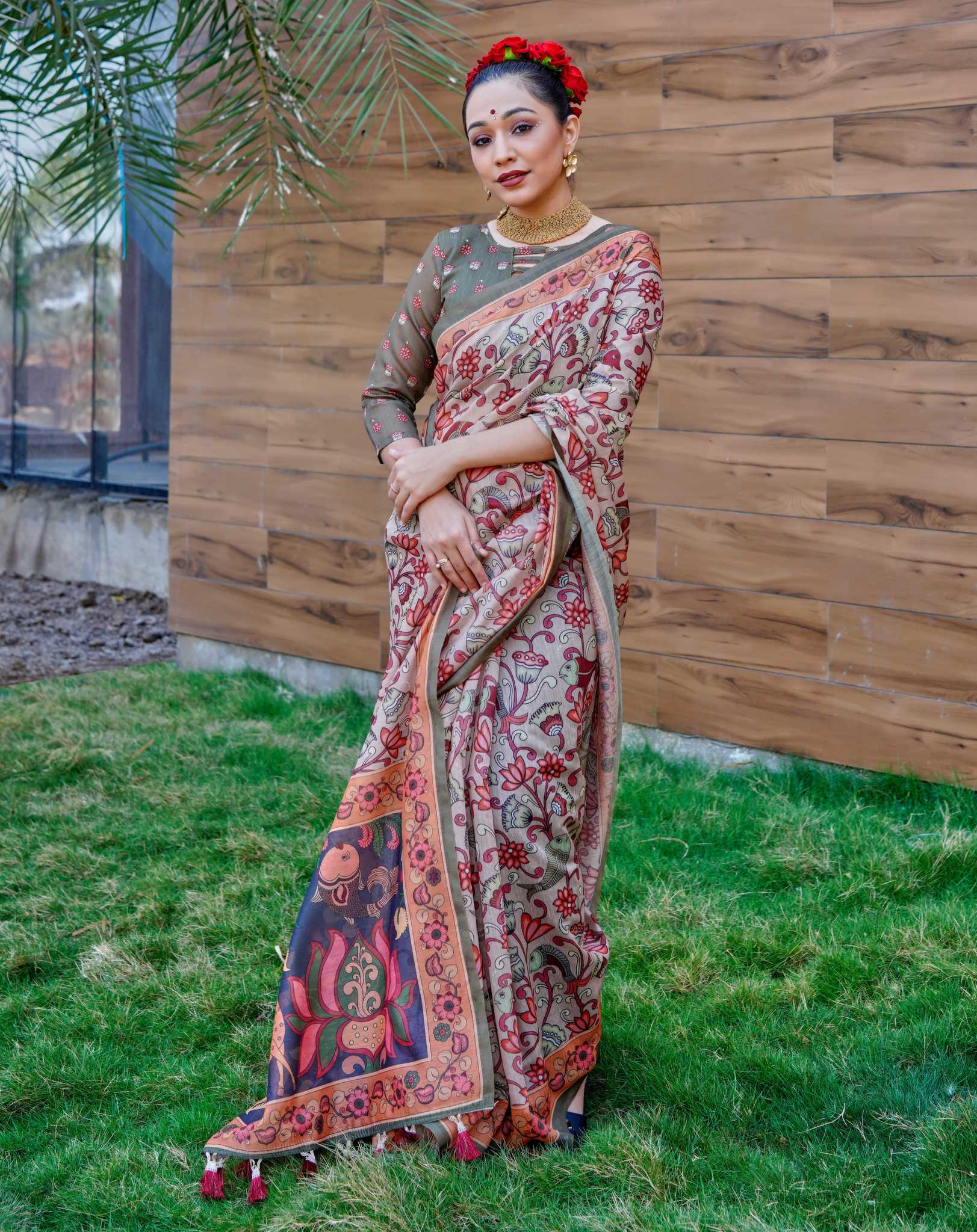 Chickoo Reshma Cotton Kalamkari Printed Saree