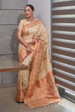 Ivory Cream Devika Tussar Silk Copper Zari Woven Saree