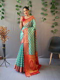 Organza Leheriya Contrast Woven Saree Light Sea Green Saris & Lehengas