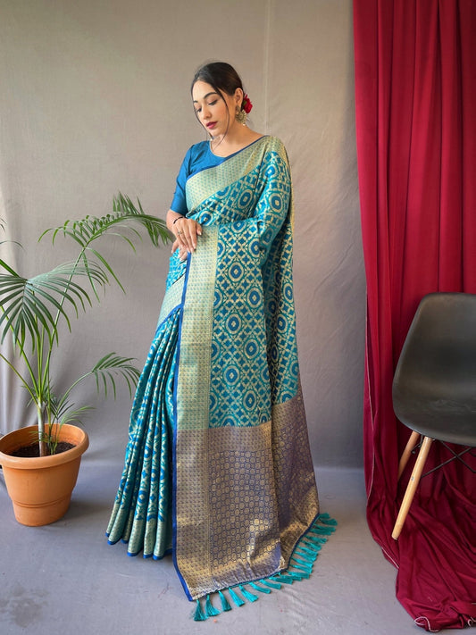 Patola Silk Woven Vol. 5 Contrast Rama with Blue Saris & Lehengas